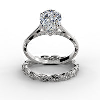 Pear Drop Cut Hidden Halo Cathedral Engagement Ring Bridal Set - 501