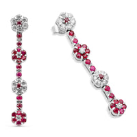 Ruby and Diamond Flower Dangling Earring - 2 Carat
