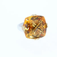 Cushion Cut Orange Citrine Statement Birthstone Ring - 28.7 Carat