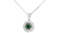 Diamond Halo Green Tourmaline Pendant Necklace - 1.4 Carat