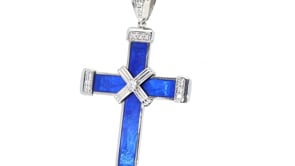 Blue Enamel Diamond Cross - .17 Carat