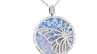 Blue Agate Stone and Diamond Butterfly Pendant - 1.2 Carat