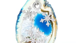 Agate Stone and Diamond Trio Snow Flake Pendant