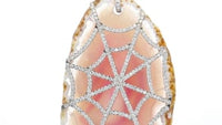 Pink Agate Stone and Diamond Spider Web Pendant