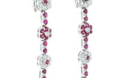 Ruby and Diamond Flower Dangling Earring - 2 Carat