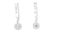 White Gold Halo Diamond Drop Earrings - 1.2 Carat