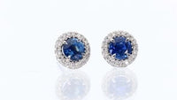 Round Blue Sapphire and Diamond Halo Studs - 2.46 Carat