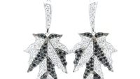 White and Black Diamond Maple Leaf Drop Earrings - 2.4 Carat