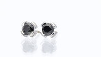 Round Cut Natural Black Diamond Studs in a Split Bezel Setting - 2 Carat