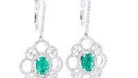 Emerald Flower Shaped Drop Earrings - GRS certificate
