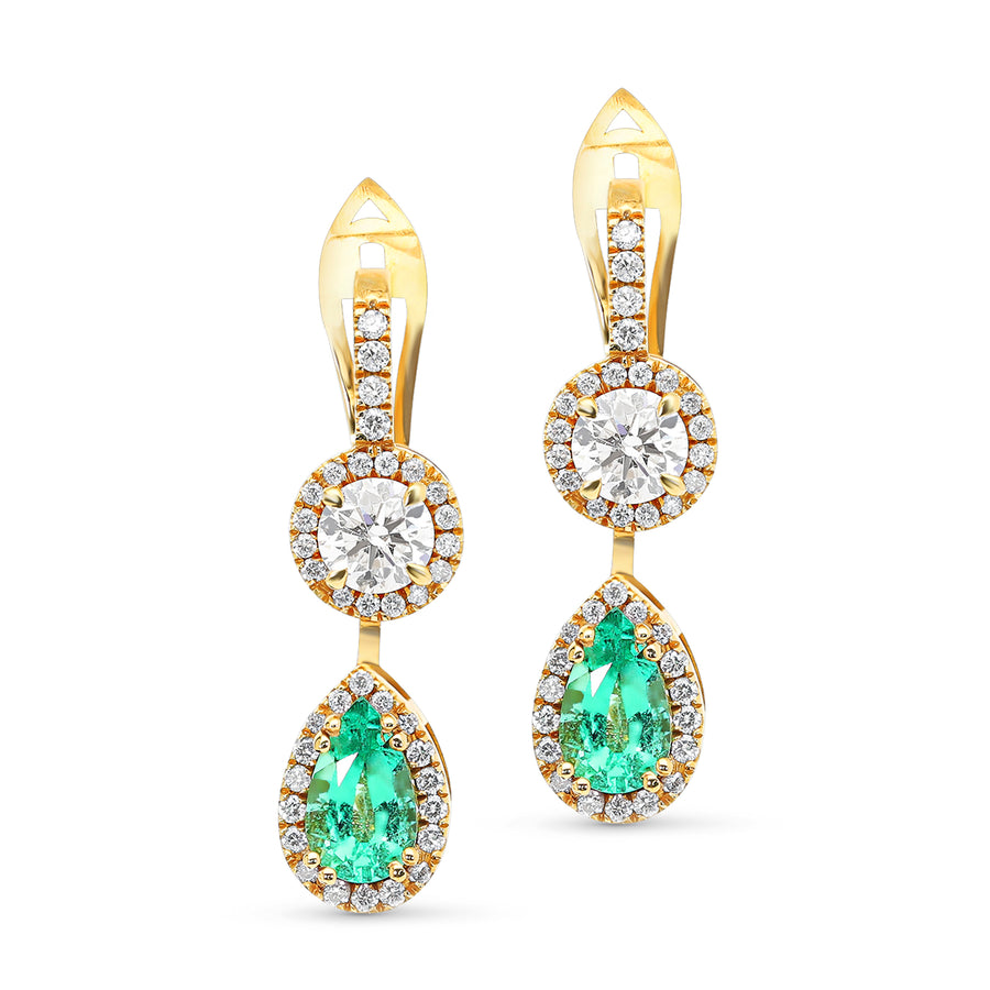 Green Emerald and Diamond Double Drop Earrings - 2.6 Carat