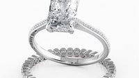 Radiant Cut Hidden Halo Pave Cathedral Engagement Ring Bridal Set - 484