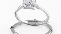 Elongated Radiant Cut Hidden Halo Cathedral Women Wedding Rings Set - 601