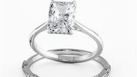 Elongated Radiant Cut Hidden Halo Cathedral Engagement Ring Bridal Set - 603