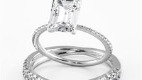 Emerald Cut Pave Engagement And Wedding Ring Set - 722