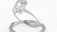 Emerald Cut Hidden Halo Elegant stackable wedding rings - 723