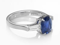 Side Stone Cushion Cut Sapphire Ring - 3.25 Carat
