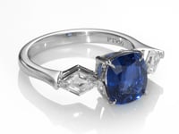 Kite Side Stone Cushion Cut Sapphire Ring - 3.64 Carat