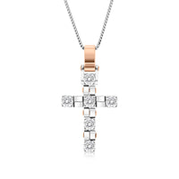 White & Rose Gold Diamond Cross Pendant - 3 Carat