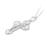 Eastern Orthodox Diamond Crown Crucifix Pendant Necklace - .62 Carat