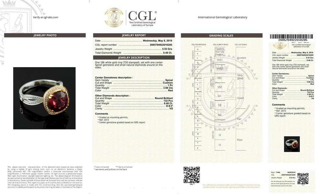 Cushion Cut Red Spinel Ring - 4.4 Carat