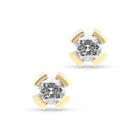 Yellow Gold Round Diamond Studs in a Split Bezel Setting - 0.9 Carat