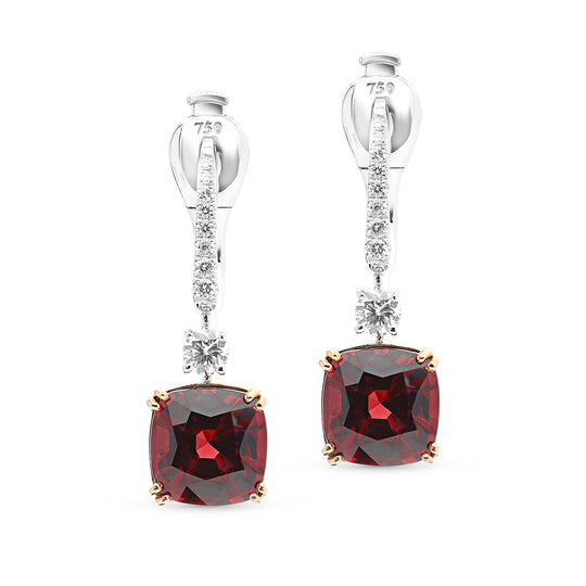 Asscher Cut Red Spinel Drop Earrings - 8.7 Carat
