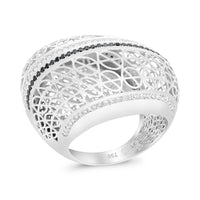 Black & White Filigree Art Deco Dome Web Ring