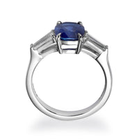 Side Stone Cushion Cut Sapphire Ring - 3.25 Carat