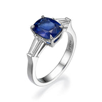 Side Stone Cushion Cut Sapphire Ring - 3.25 Carat