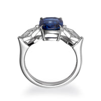 Kite Side Stone Cushion Cut Sapphire Ring - 3.64 Carat