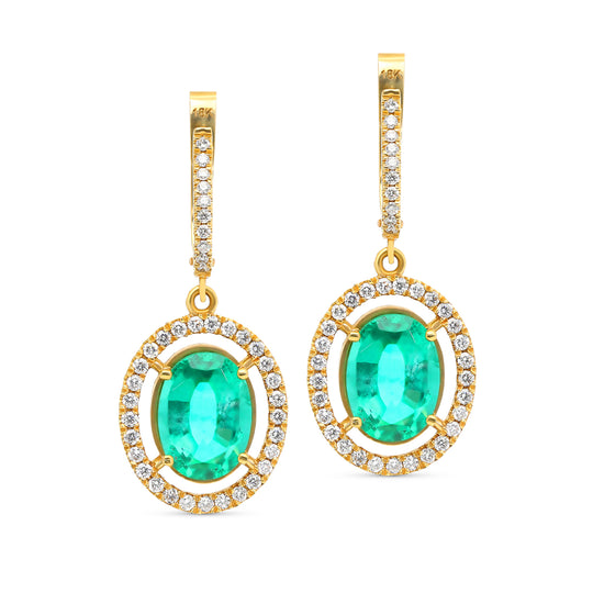 Oval Cut Green Emerald Drop Birthstone Earrings - 6 Carat