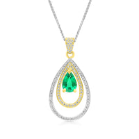 White and Yellow Gold Teardrop Emerald Pendant Necklace - 1.76 Carat