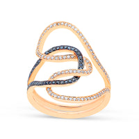 White and Black Diamond Abstract Loop Ring in Rose Gold