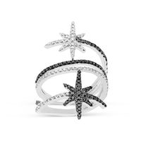 North Star White and Black Diamond Multi Band Bypass Wrap Ring