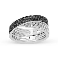 White and Black Diamond Crossover Pave Diamond Ring
