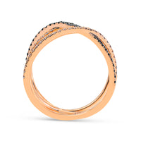 White and Black Diamond Rose Gold Triple Crossover Ring