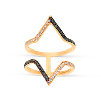 White and Black Diamond Double Open Chevron Ring