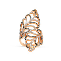 White and Black Diamond Bypass Leaf Ring