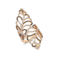 White and Black Diamond Bypass Leaf Ring
