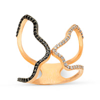 Butterfly Statement Rose Gold White and Black Diamond Ring