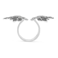 White and Black Diamond Open Centered Wings Cocktail Ring
