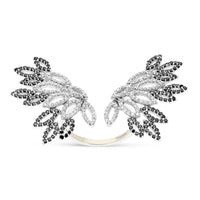 White and Black Diamond Open Centered Wings Cocktail Ring