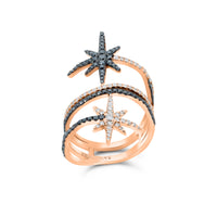 Rose Gold White and Black Diamond Multi Band Bypass Wrap Star Ring