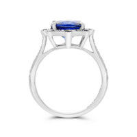 Oval Cut Cultured Blue Sapphire Cathedral Set Birthstone Halo Ring