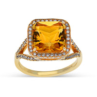 Cushion Cut Citrine Birthstone Ring