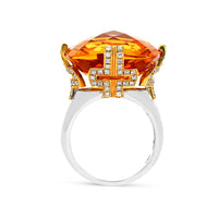 Cushion Cut Orange Citrine Statement Birthstone Ring - 28.7 Carat