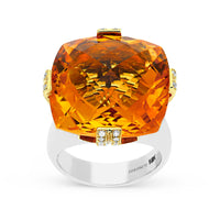Cushion Cut Orange Citrine Statement Birthstone Ring - 28.7 Carat