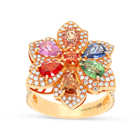 Sapphire Mix Flower Shaped Ring - 3.65 Carat