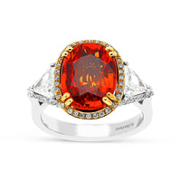 Oval Cut Orange Sapphire Three Stone Trillion Birthstone Ring